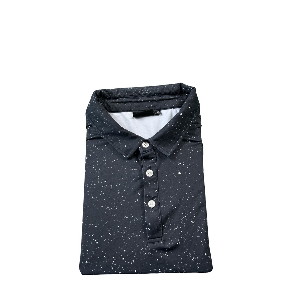 Sunday Swagger Black White Paint Splatter S/S Performance Golf Polo Size 2XL XXL
